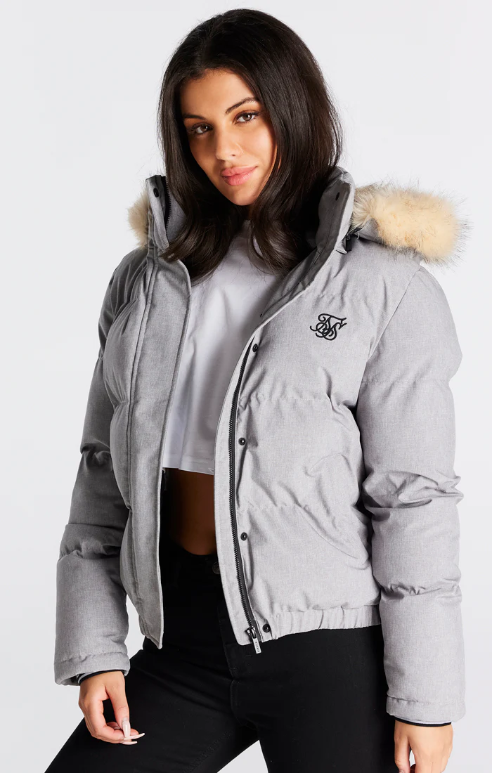 SikSilk Core Cropped Parka - Grey Marl - Image 5