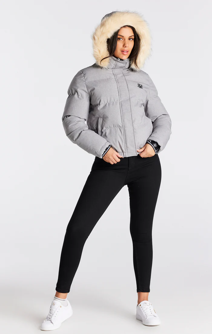 SikSilk Core Cropped Parka - Grey Marl - Image 9