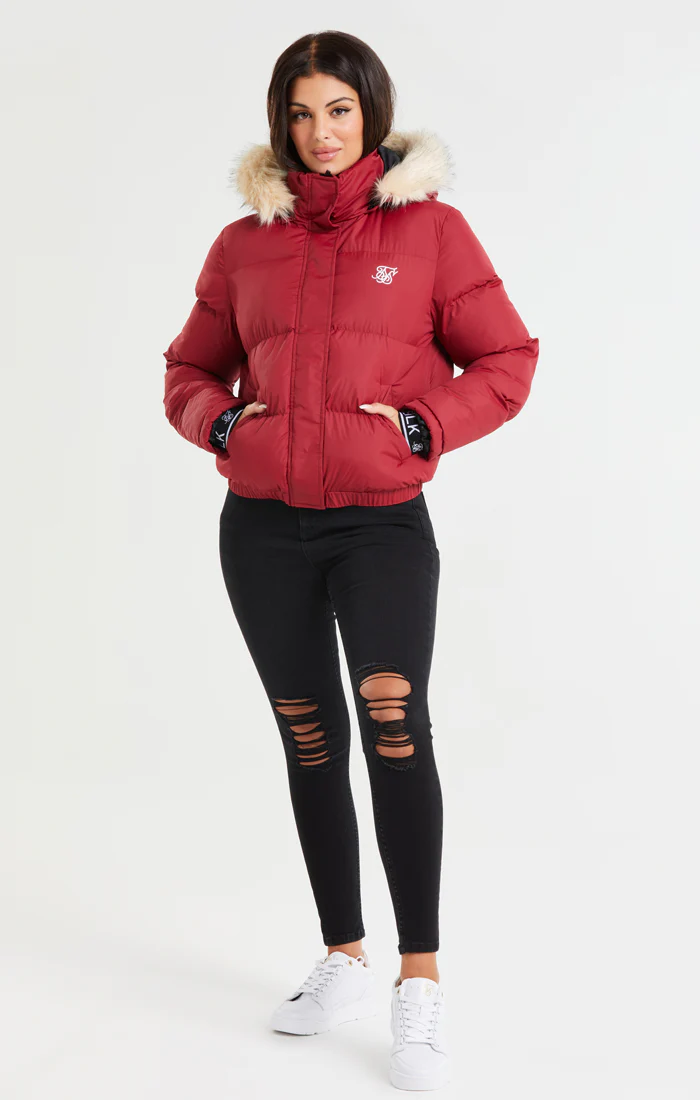 SikSilk Core Cropped Parka - Red - Image 5