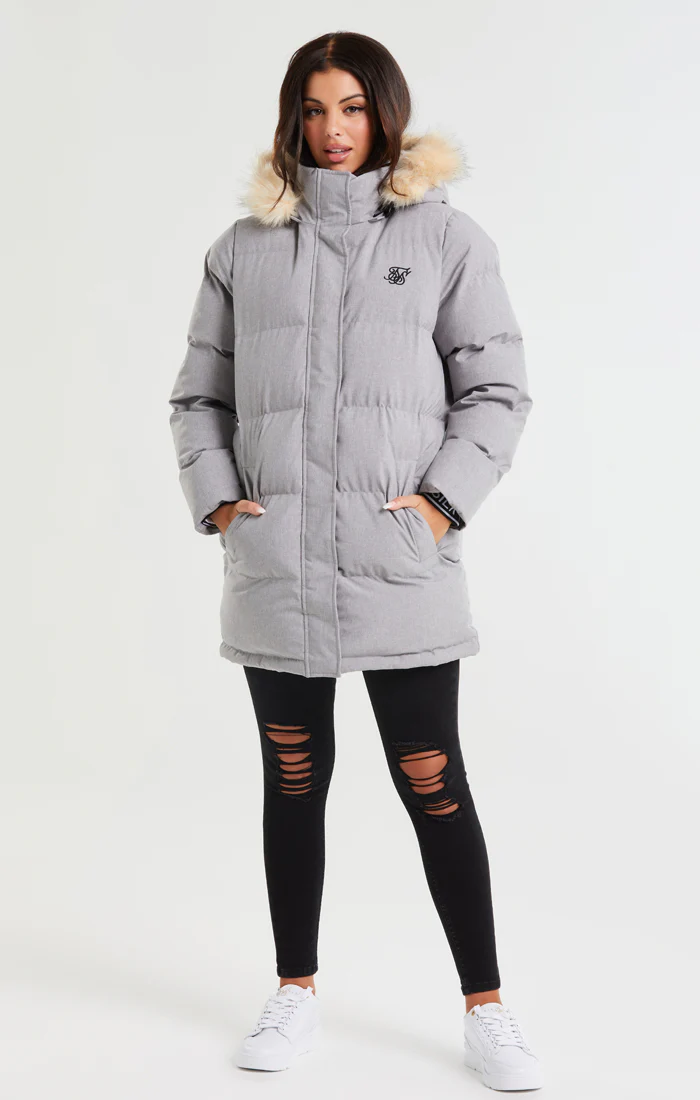 SikSilk Core Longline Parka - Grey Marl - Image 6