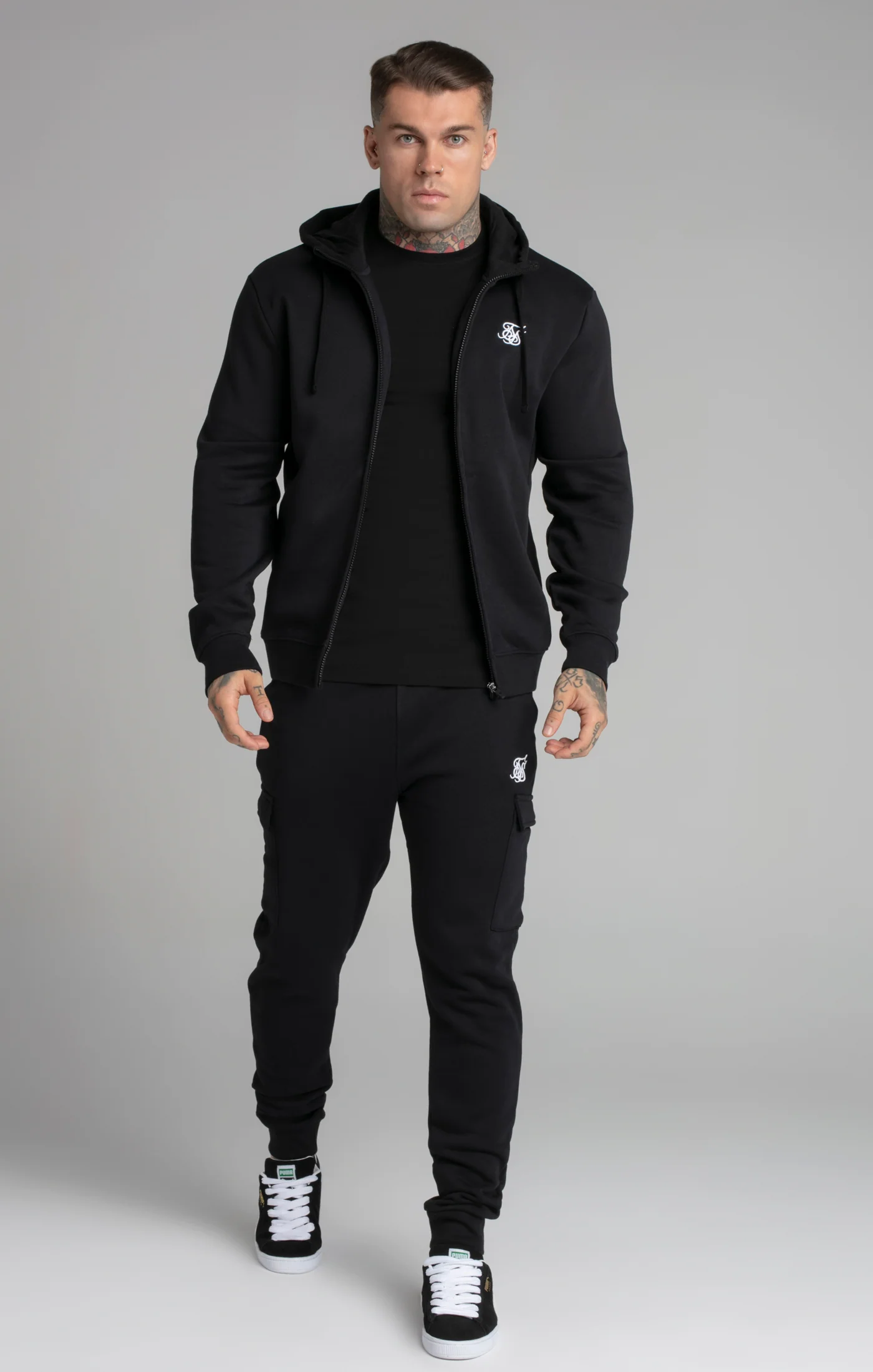 Black Essential Zip Through Funnel Neck Hoodie - Image 2