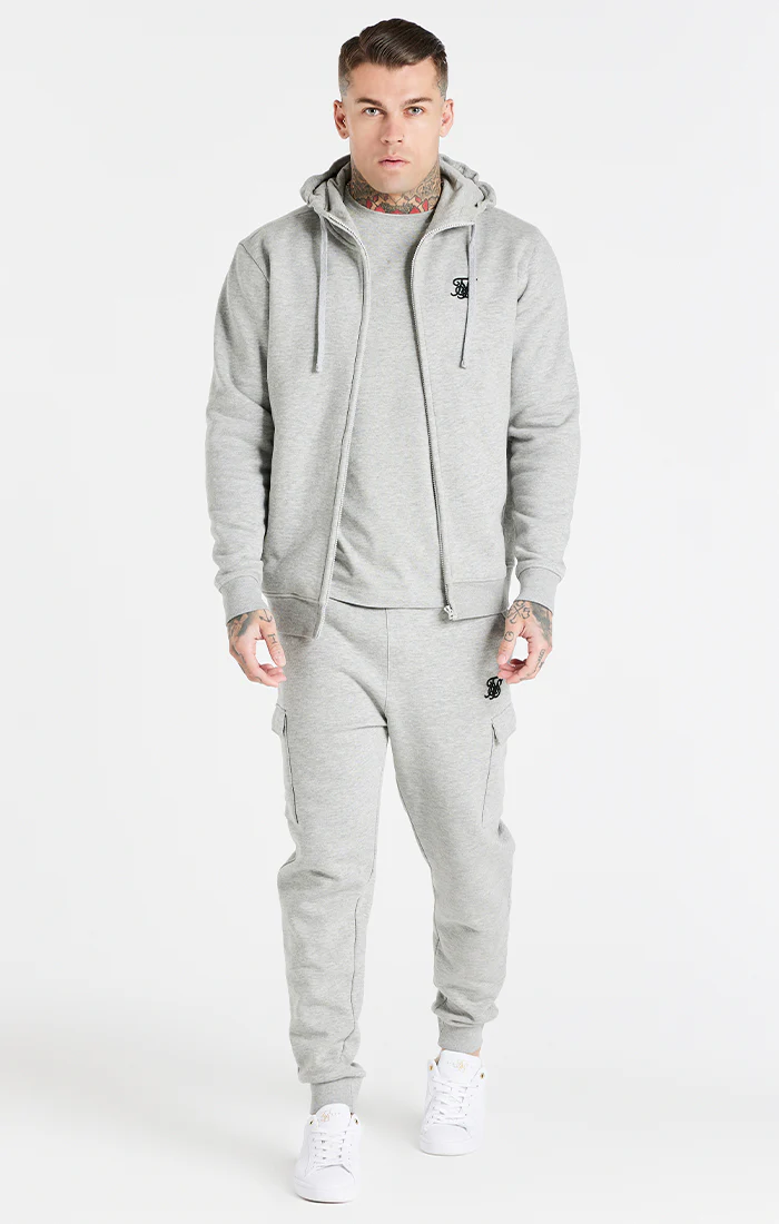 Grey Marl Essential Zip Through Funnel Neck Hoodie - Image 2