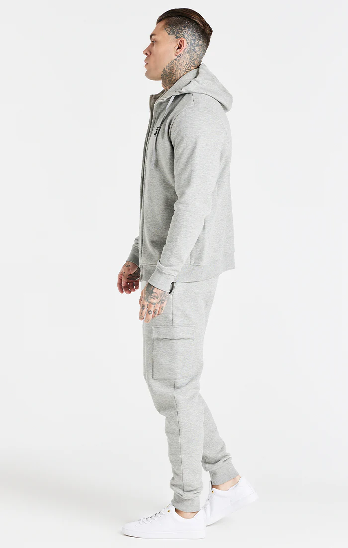 Grey Marl Essential Zip Through Funnel Neck Hoodie - Image 4