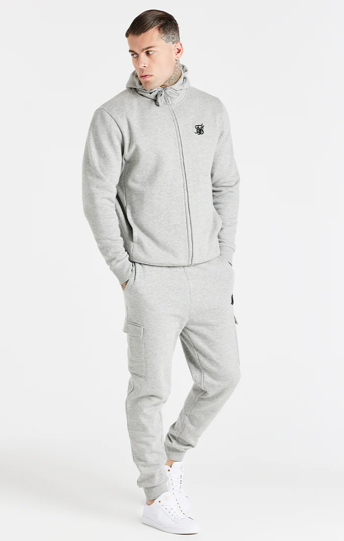 Grey Marl Essential Zip Through Funnel Neck Hoodie - Image 7