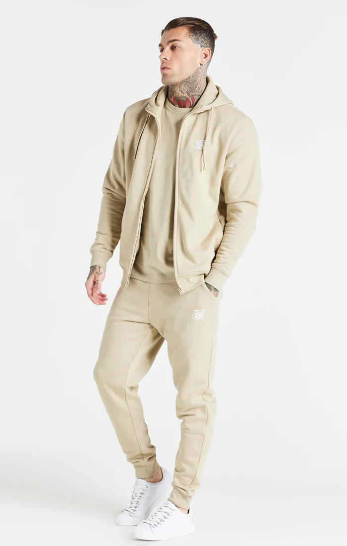 Beige Essential Zip Through Funnel Neck Hoodie - Image 3