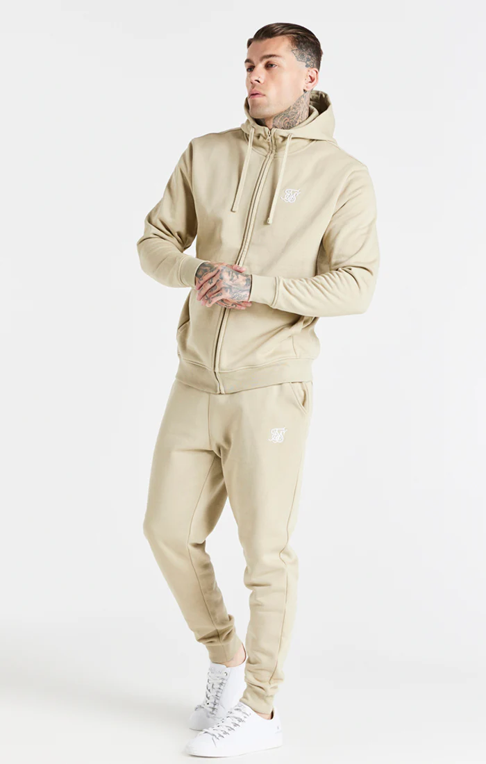 Beige Essential Zip Through Funnel Neck Hoodie - Image 4