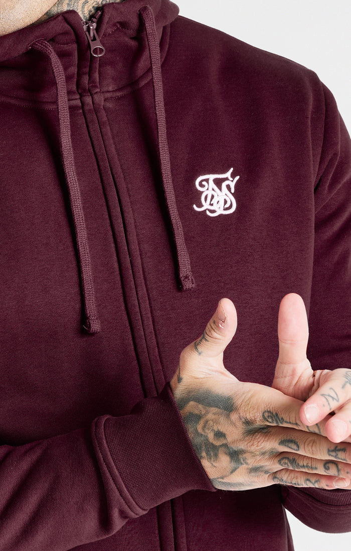 Burgundy Essential Zip Through Funnel Neck Hoodie - Image 2