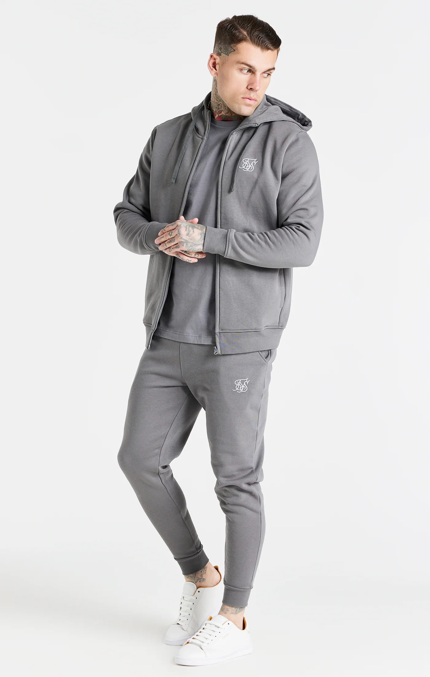Grey Essential Zip Through Funnel Neck Hoodie - Image 3