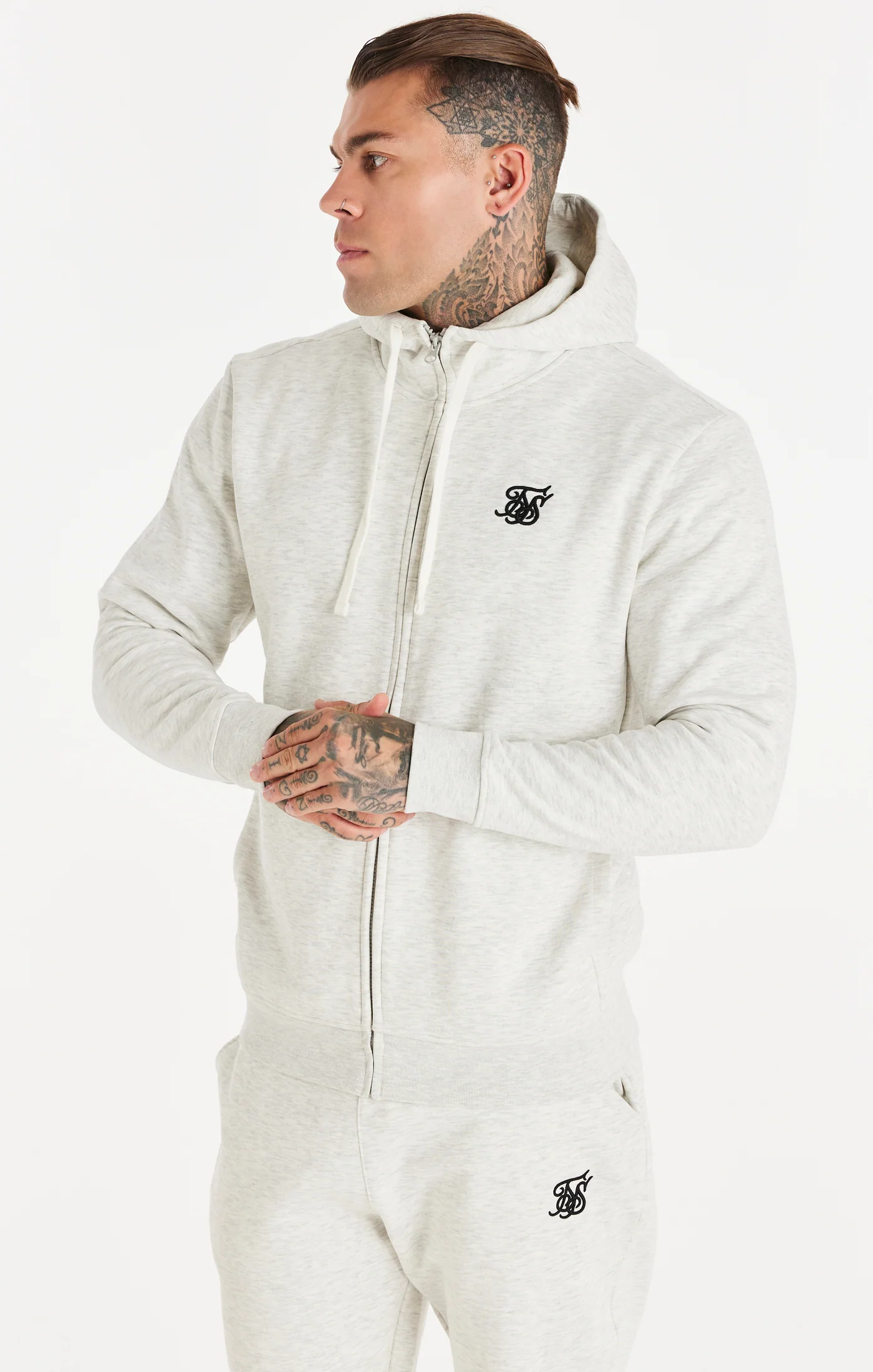 Snow Marl Essential Zip-Thru Funnel Neck Hoodie