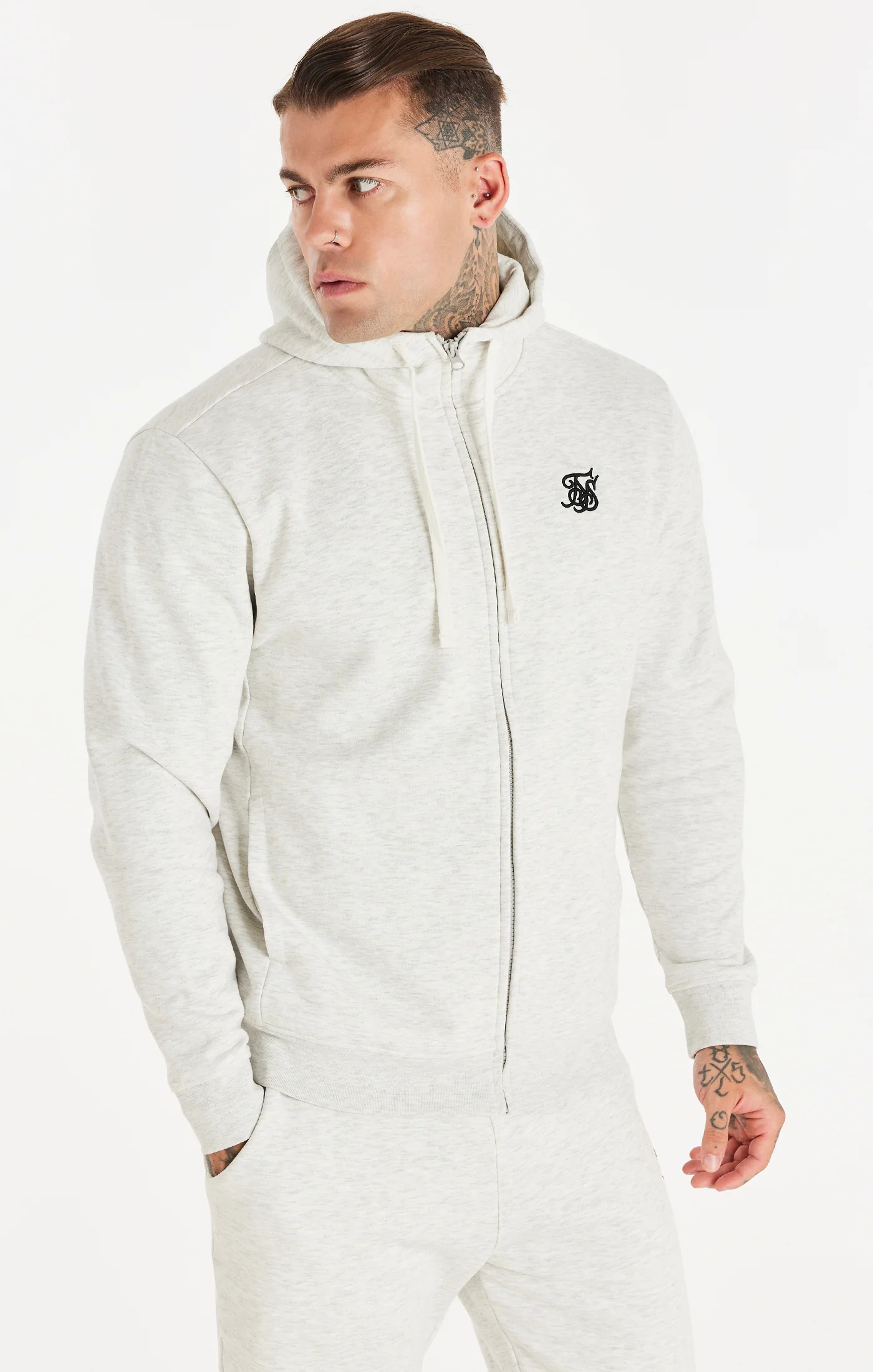 Snow Marl Essential Zip-Thru Funnel Neck Hoodie - Image 2