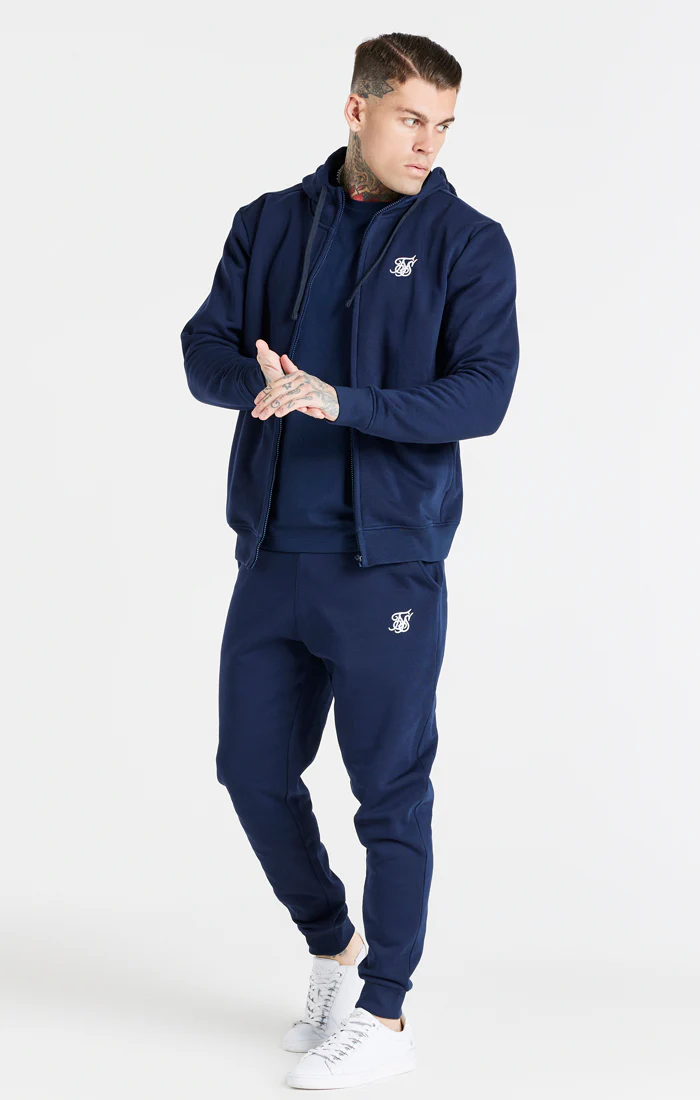 Navy Essential Zip Through Funnel Neck Hoodie