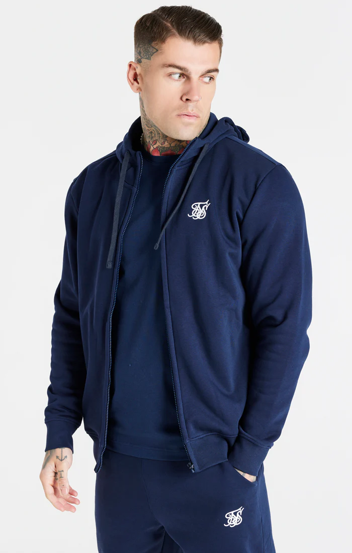 Navy Essential Zip Through Funnel Neck Hoodie - Image 2