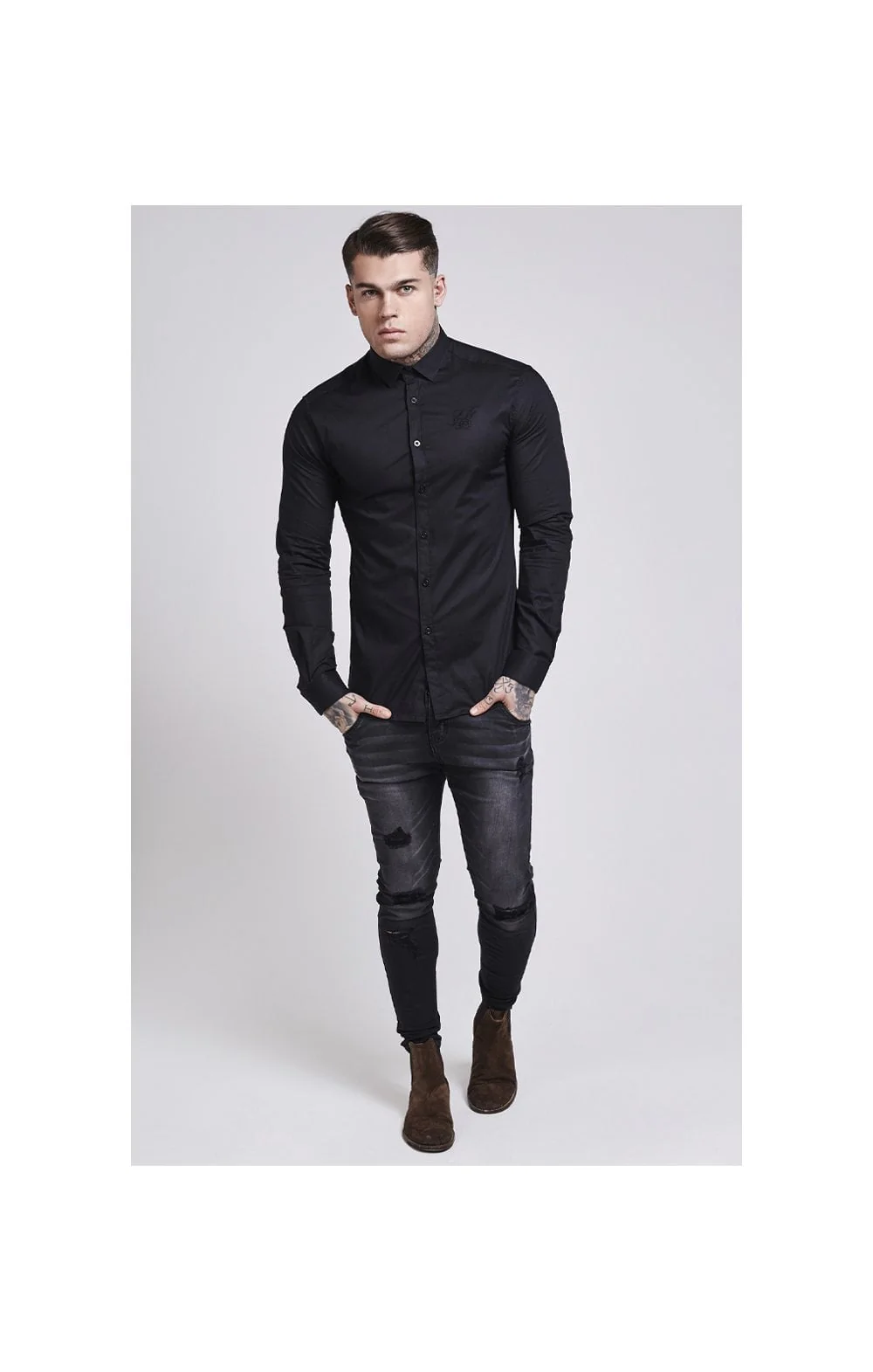 Black Cotton Stretch Shirt - Image 3