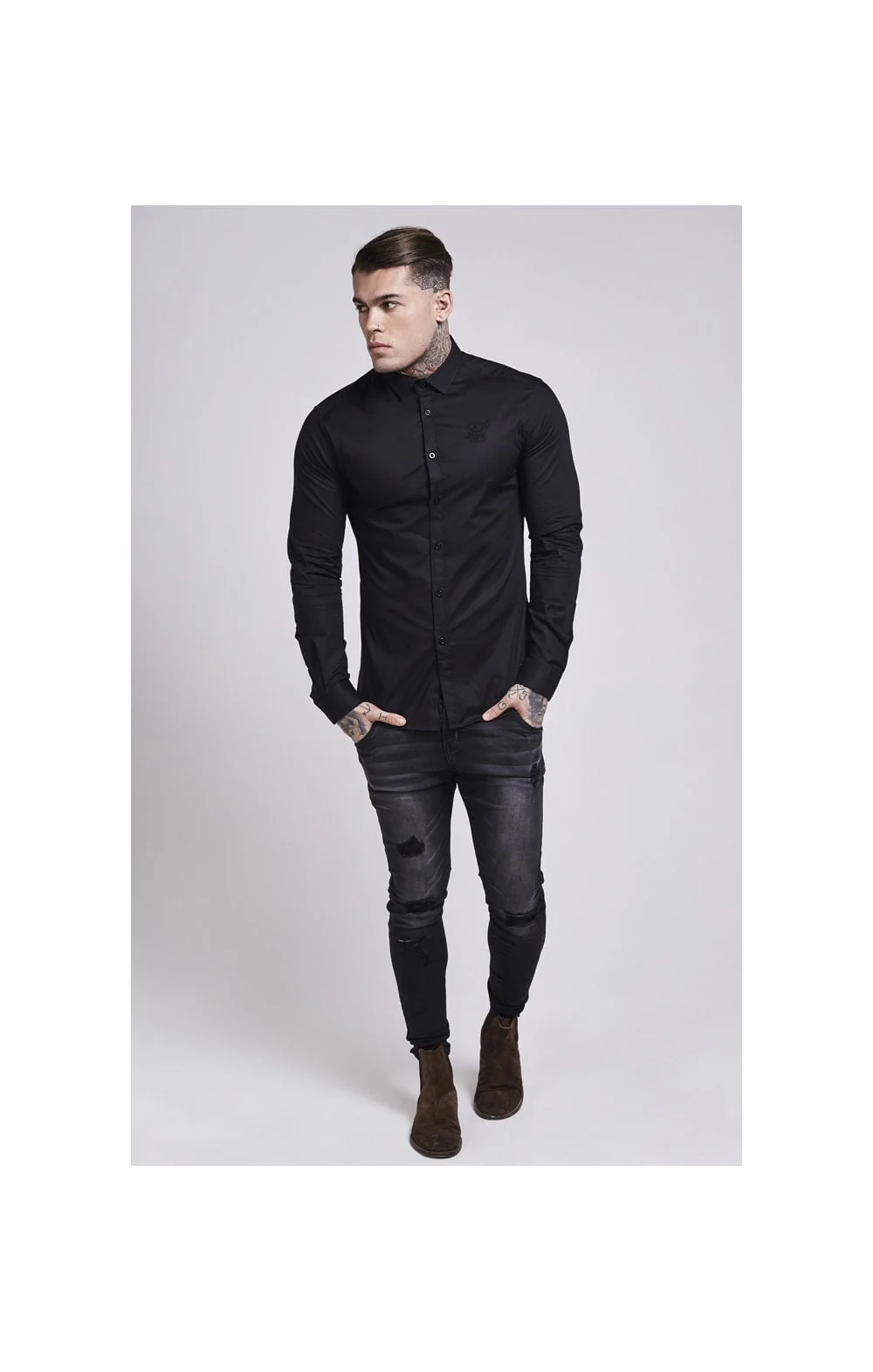 Black Cotton Stretch Shirt - Image 4