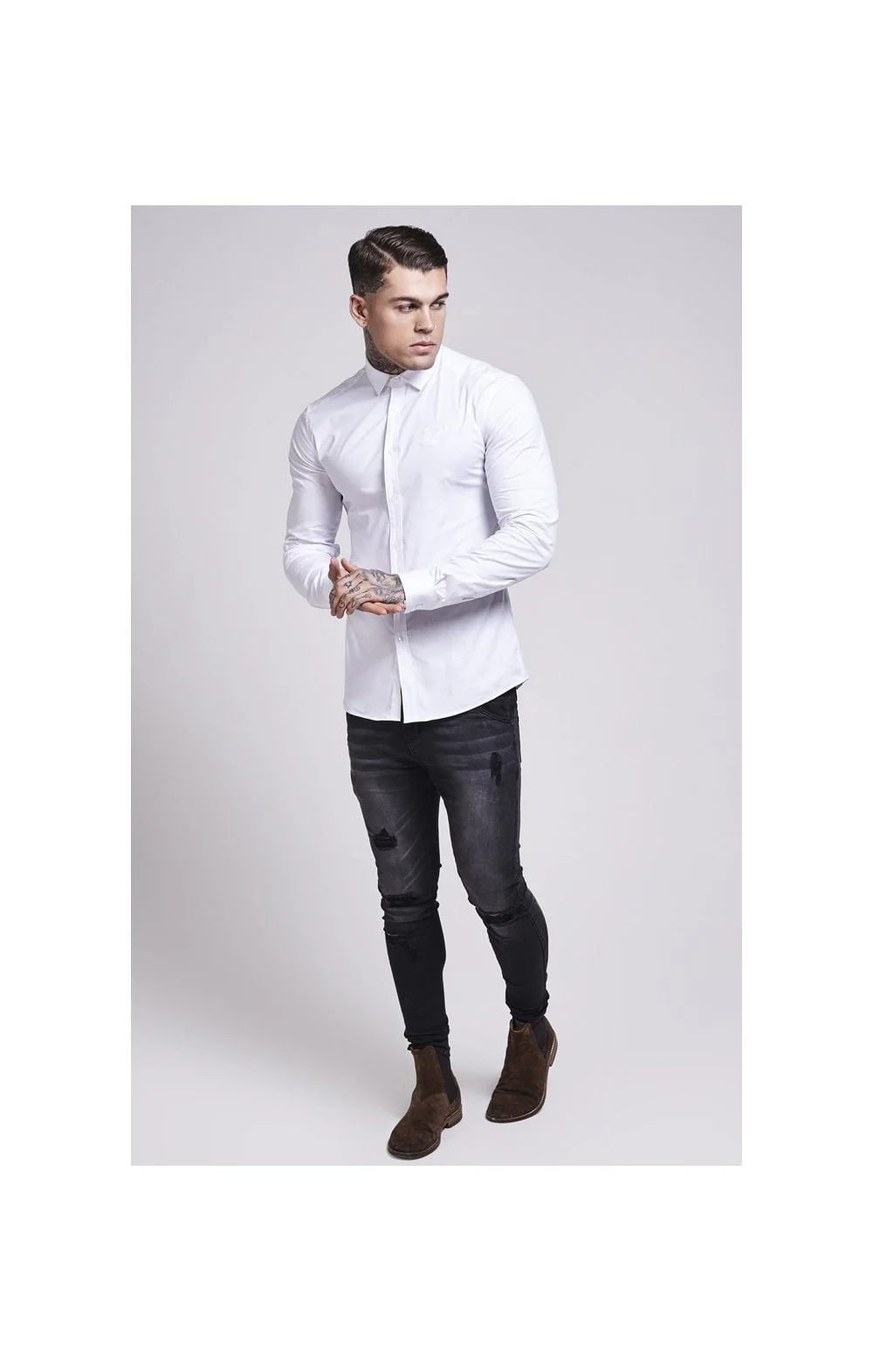 White Cotton Stretch Shirt - Image 3