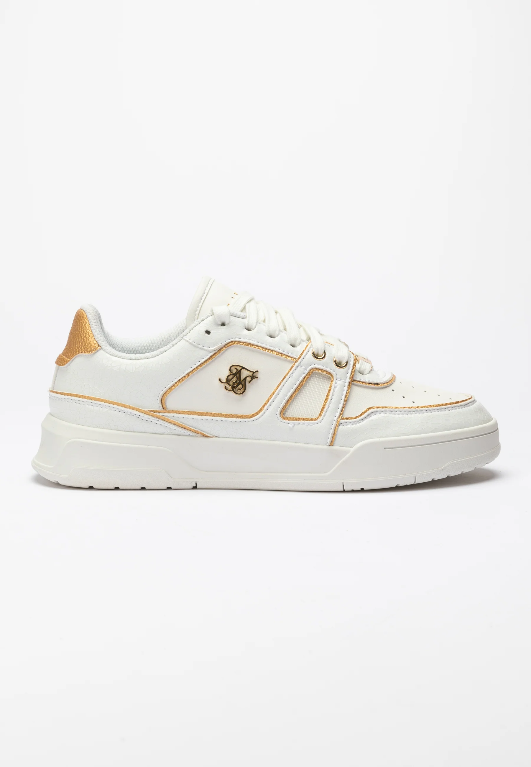 White And Gold Trimmed Low Top Court Trainer
