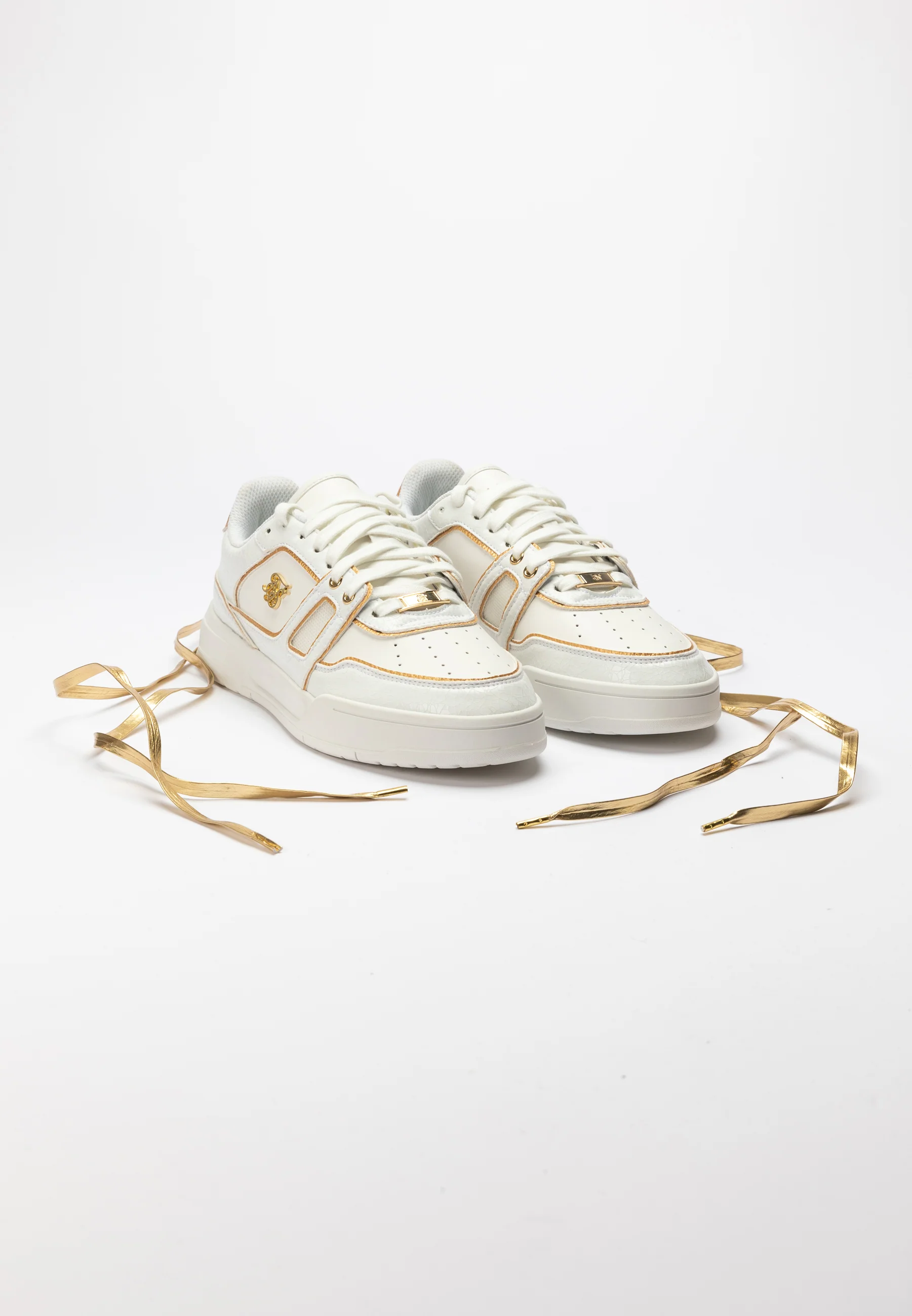 White And Gold Trimmed Low Top Court Trainer - Image 6