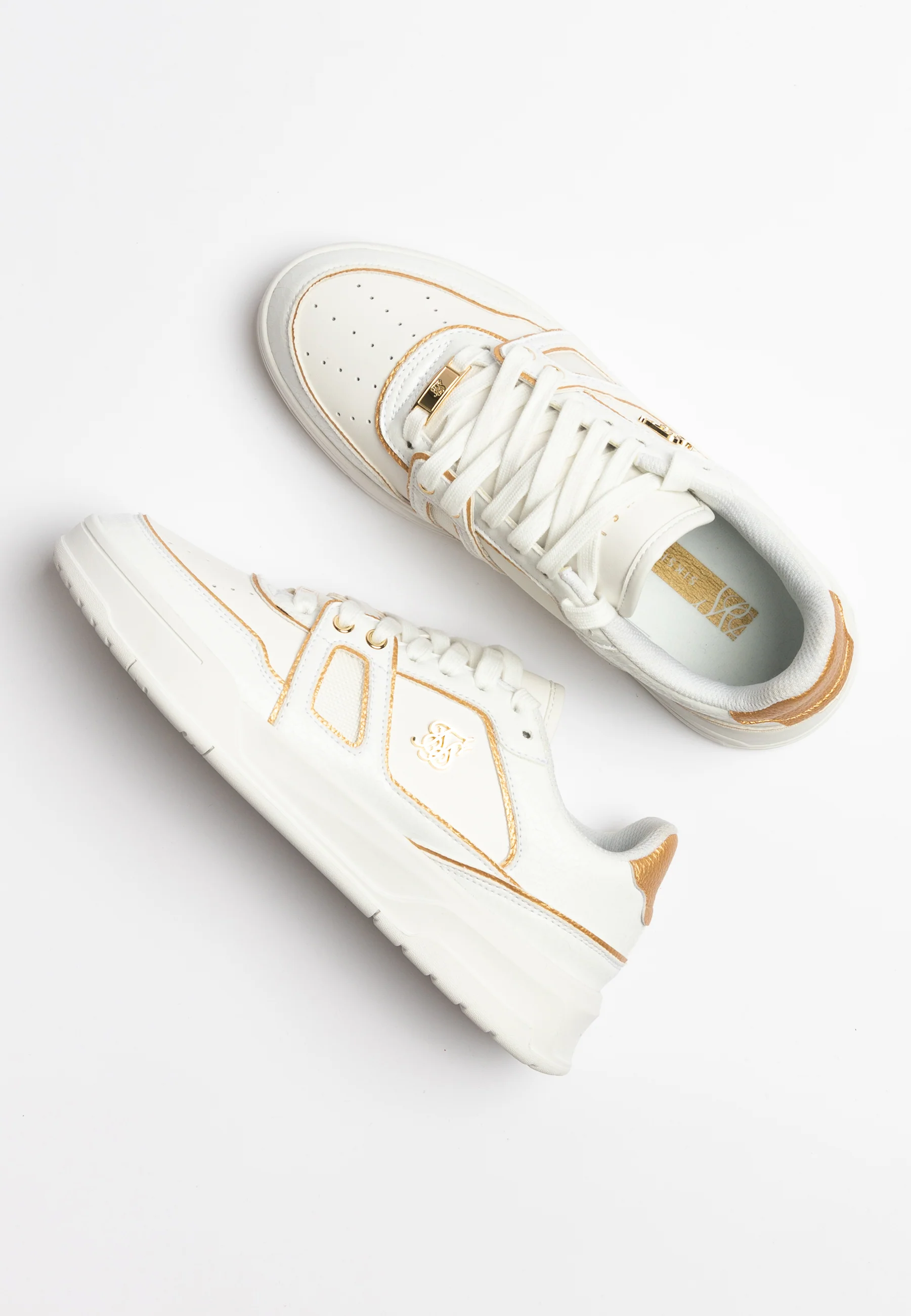 White And Gold Trimmed Low Top Court Trainer - Image 7