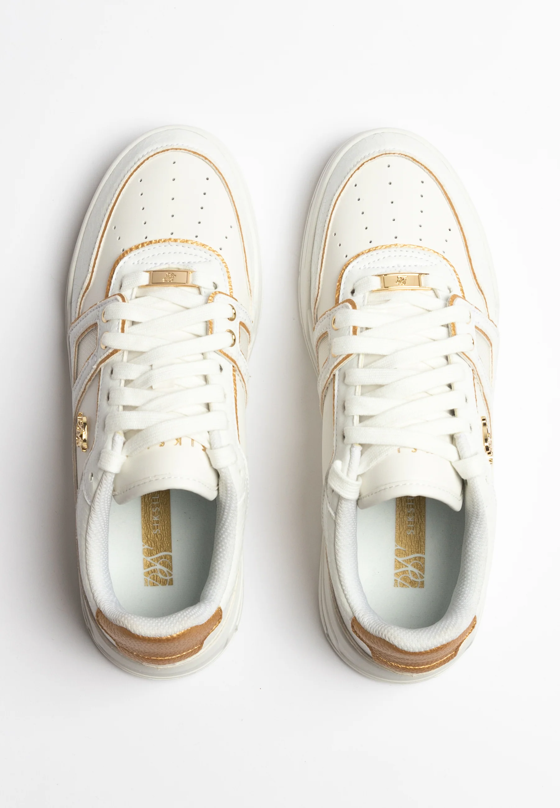 White And Gold Trimmed Low Top Court Trainer - Image 8