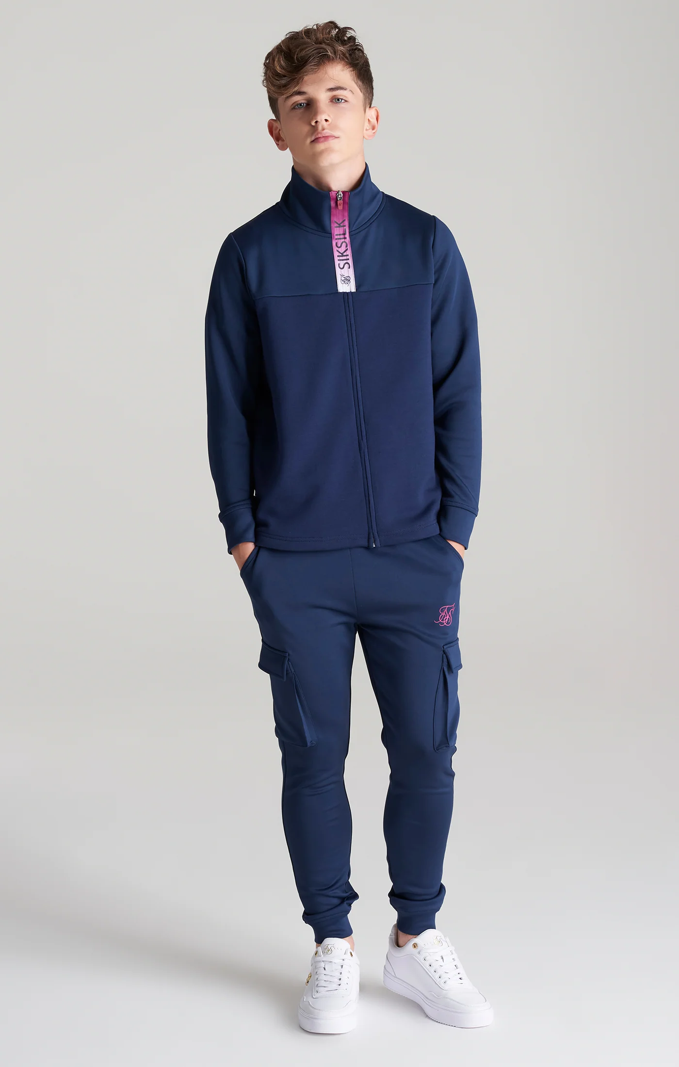 Boys Navy Fade Zip Thru Funnel Neck - Image 4