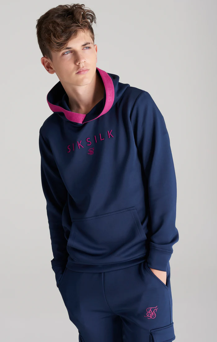 Boys Navy Taped Overhead Hoodie - Image 2