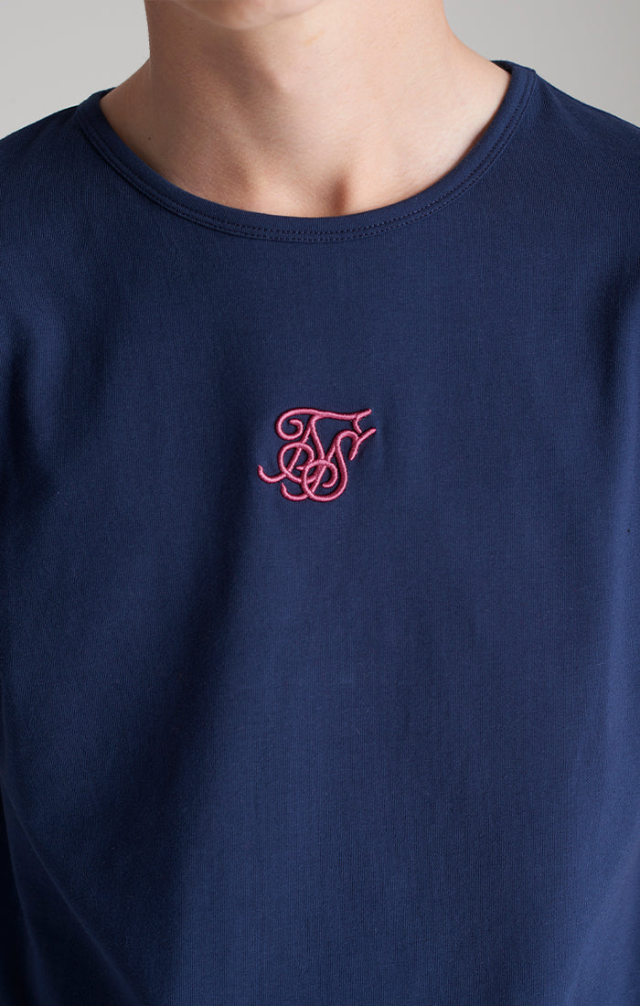 Boys Navy Back Print Scoop Hem T-Shirt - Image 3