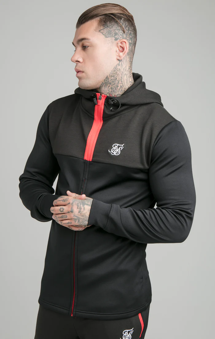 SikSilk Covert Zip Through Hoodie - Black & Red