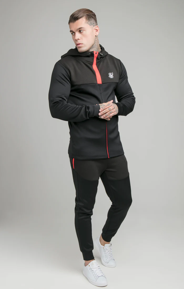 SikSilk Covert Zip Through Hoodie - Black & Red - Image 2