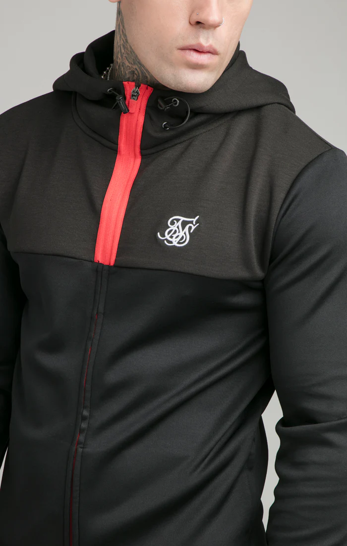 SikSilk Covert Zip Through Hoodie - Black & Red - Image 3