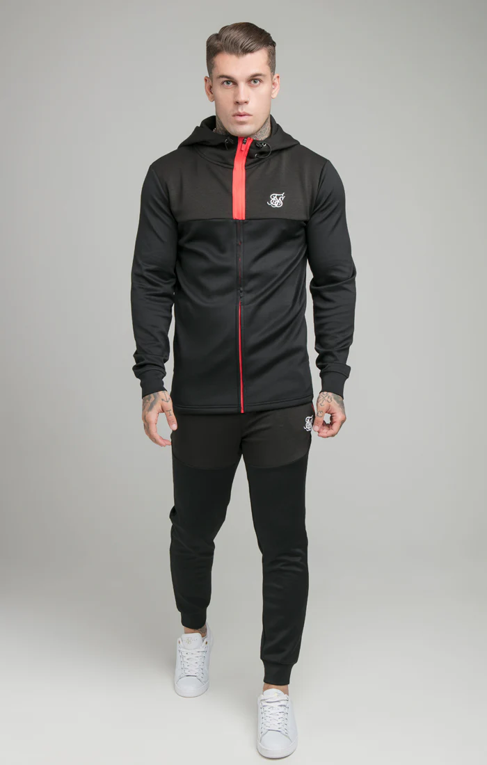 SikSilk Covert Zip Through Hoodie - Black & Red - Image 4