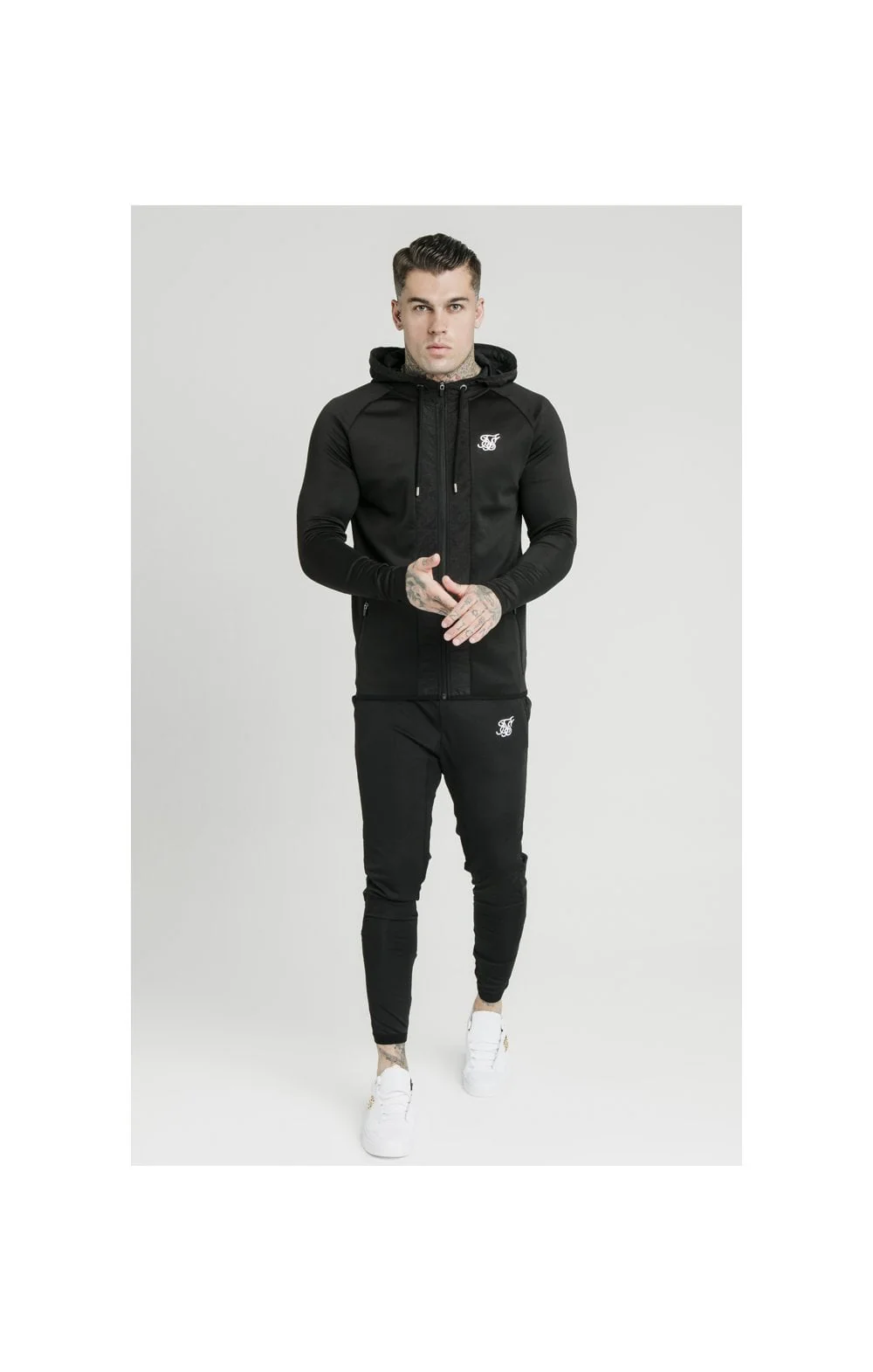 SikSilk Creased Nylon Zip Through Hoodie – Black - Image 3