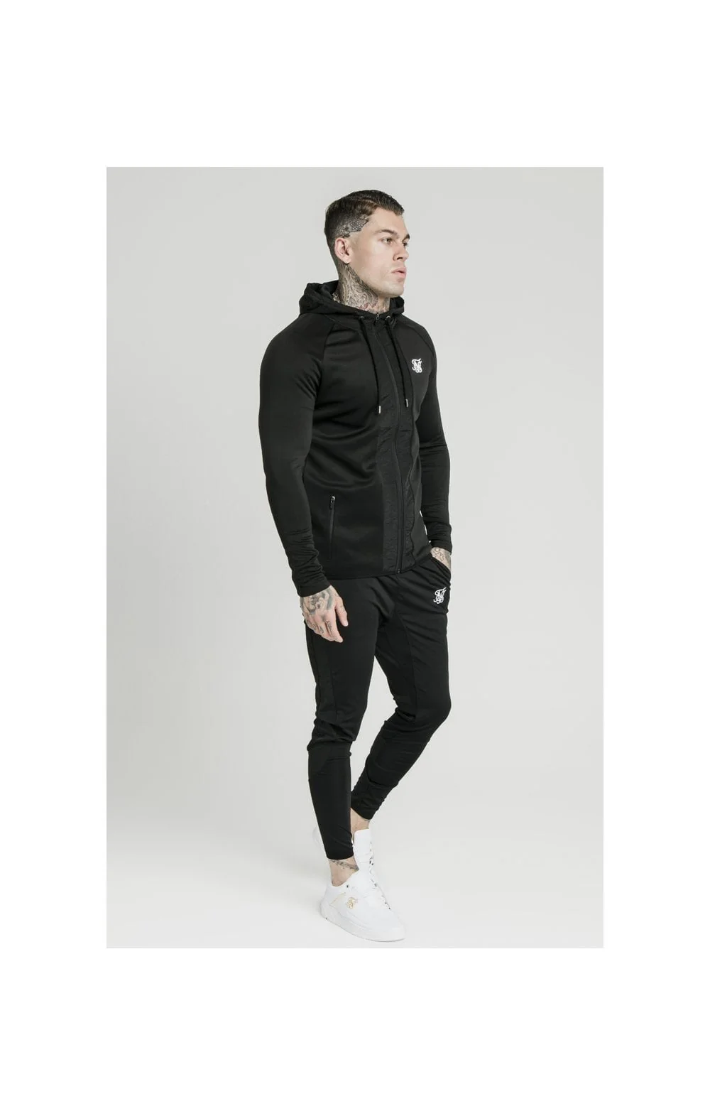 SikSilk Creased Nylon Zip Through Hoodie – Black - Image 4