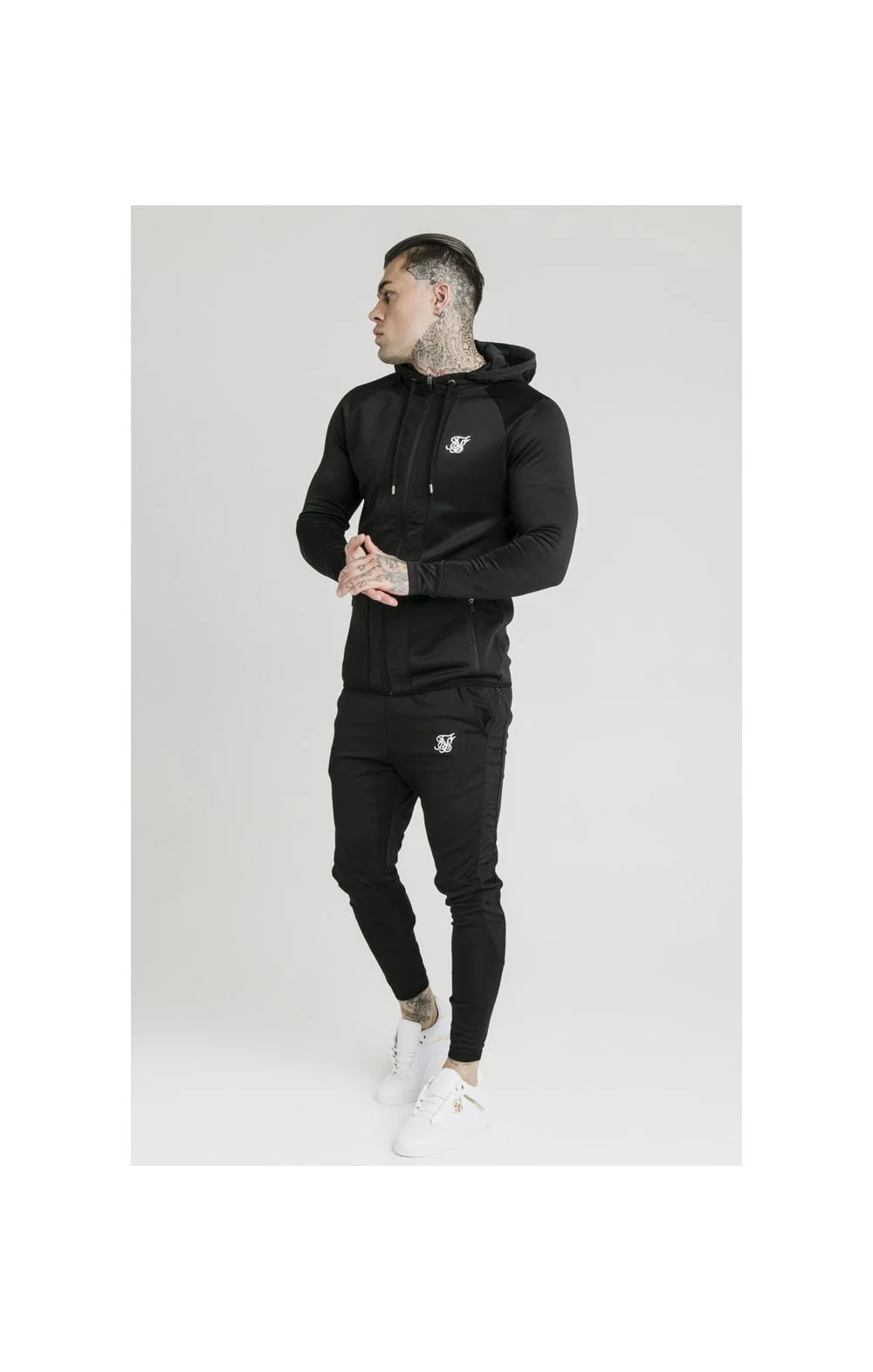 SikSilk Creased Nylon Zip Through Hoodie – Black - Image 5