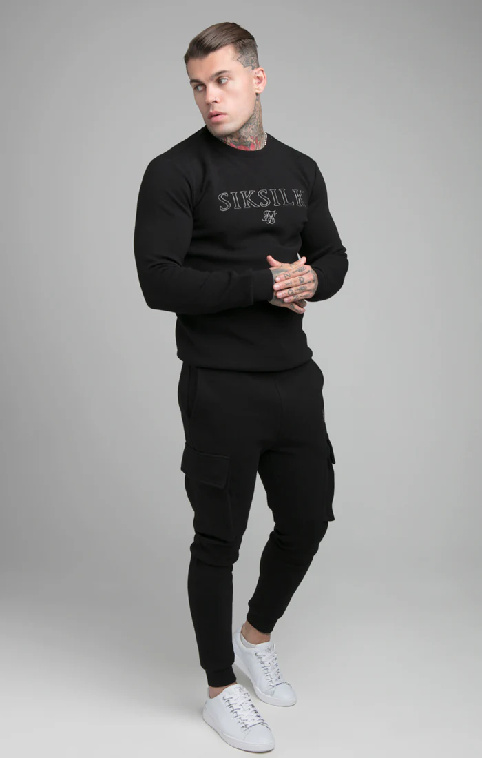 SikSilk Crew Neck Sweater - Black - Image 5
