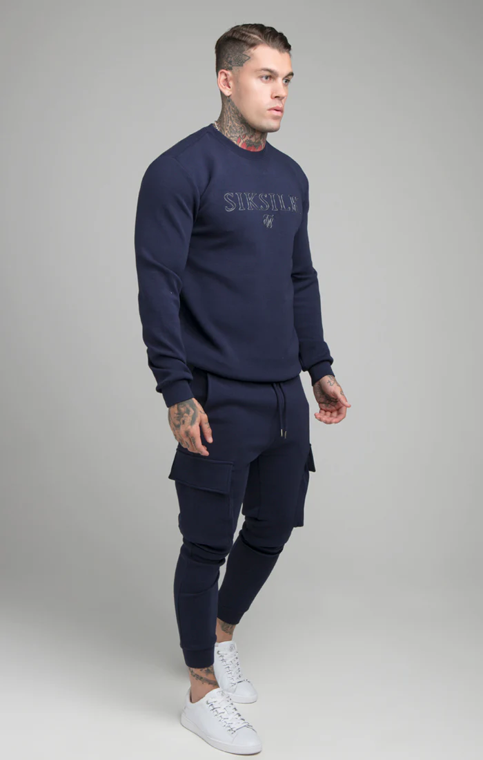 SikSilk Crew Neck Sweater - Navy - Image 2