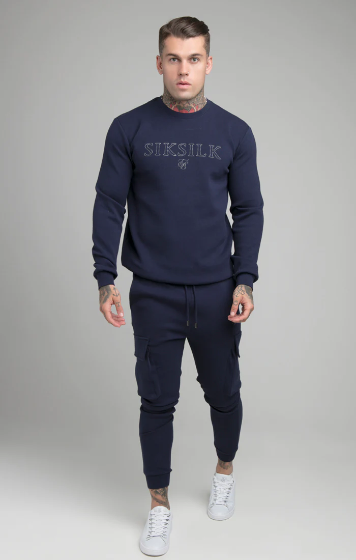 SikSilk Crew Neck Sweater - Navy - Image 3