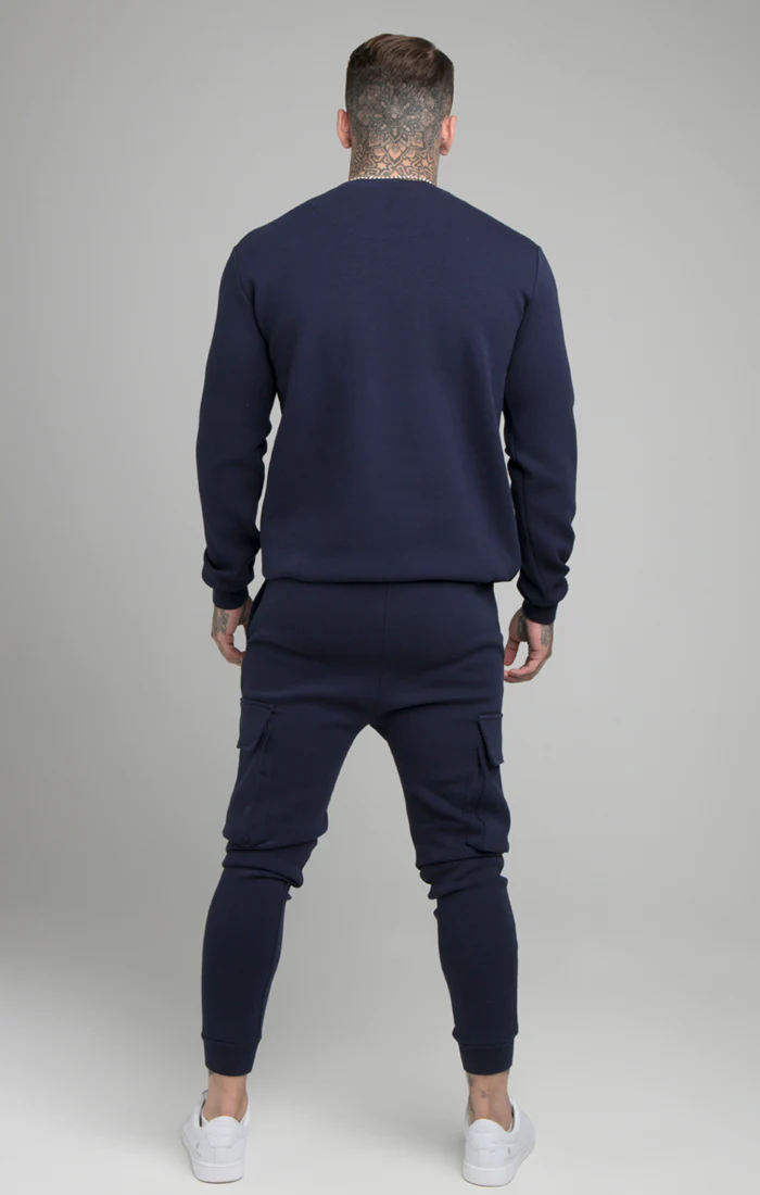 SikSilk Crew Neck Sweater - Navy - Image 4