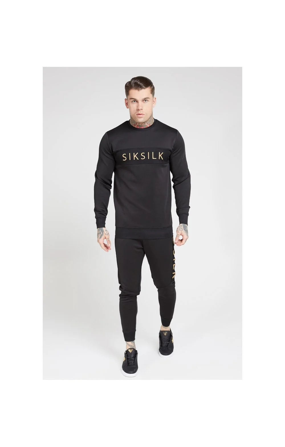 SikSilk Crew Sweat – Black & Gold - Image 3