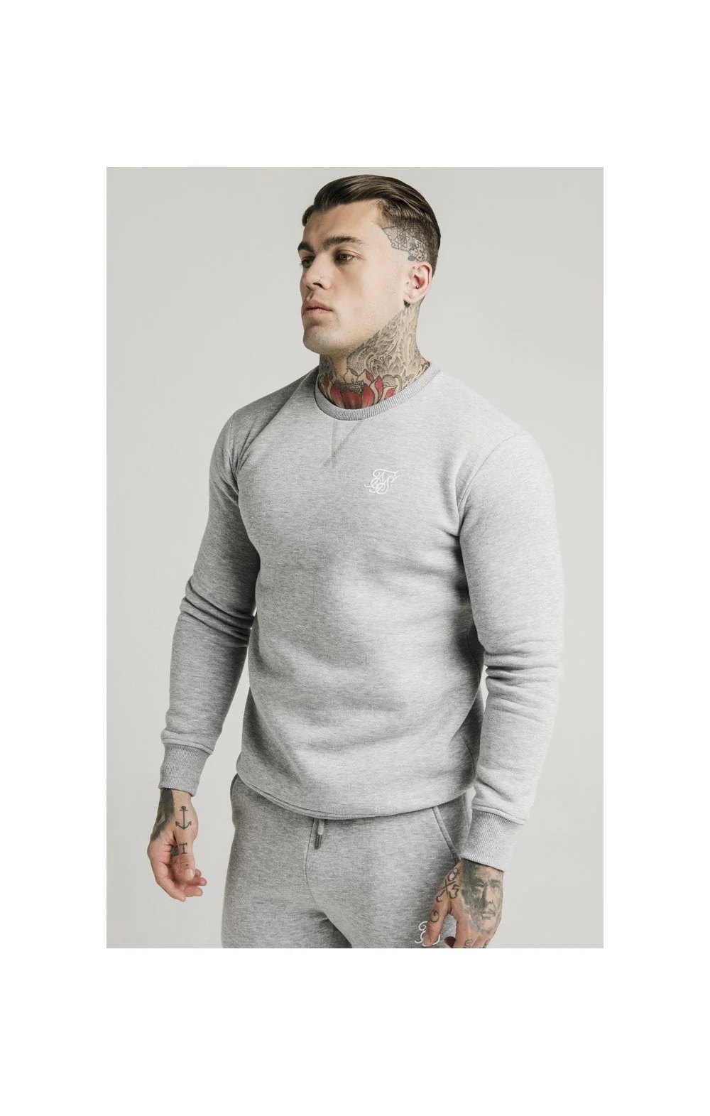SikSilk Crew Sweat - Grey Marl