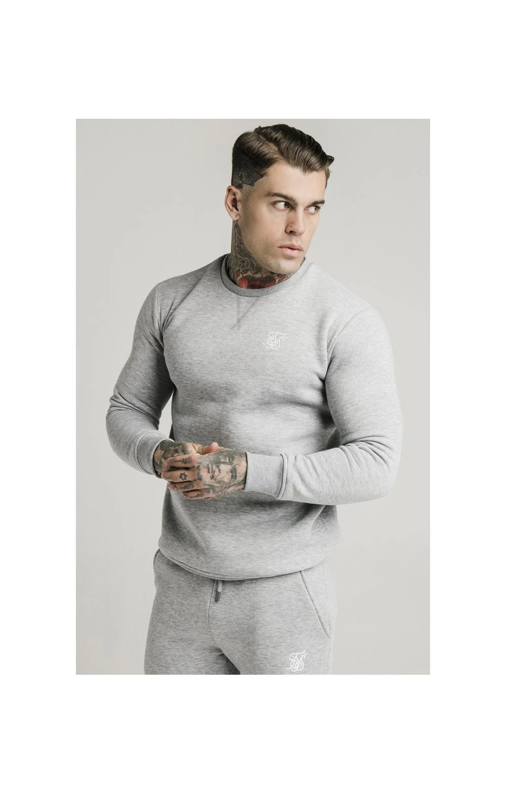 SikSilk Crew Sweat - Grey Marl - Image 3