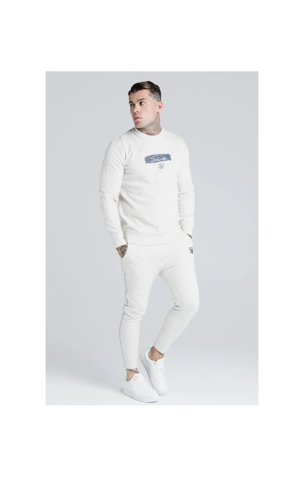 SikSilk Crew Sweat - Light Grey - Image 4