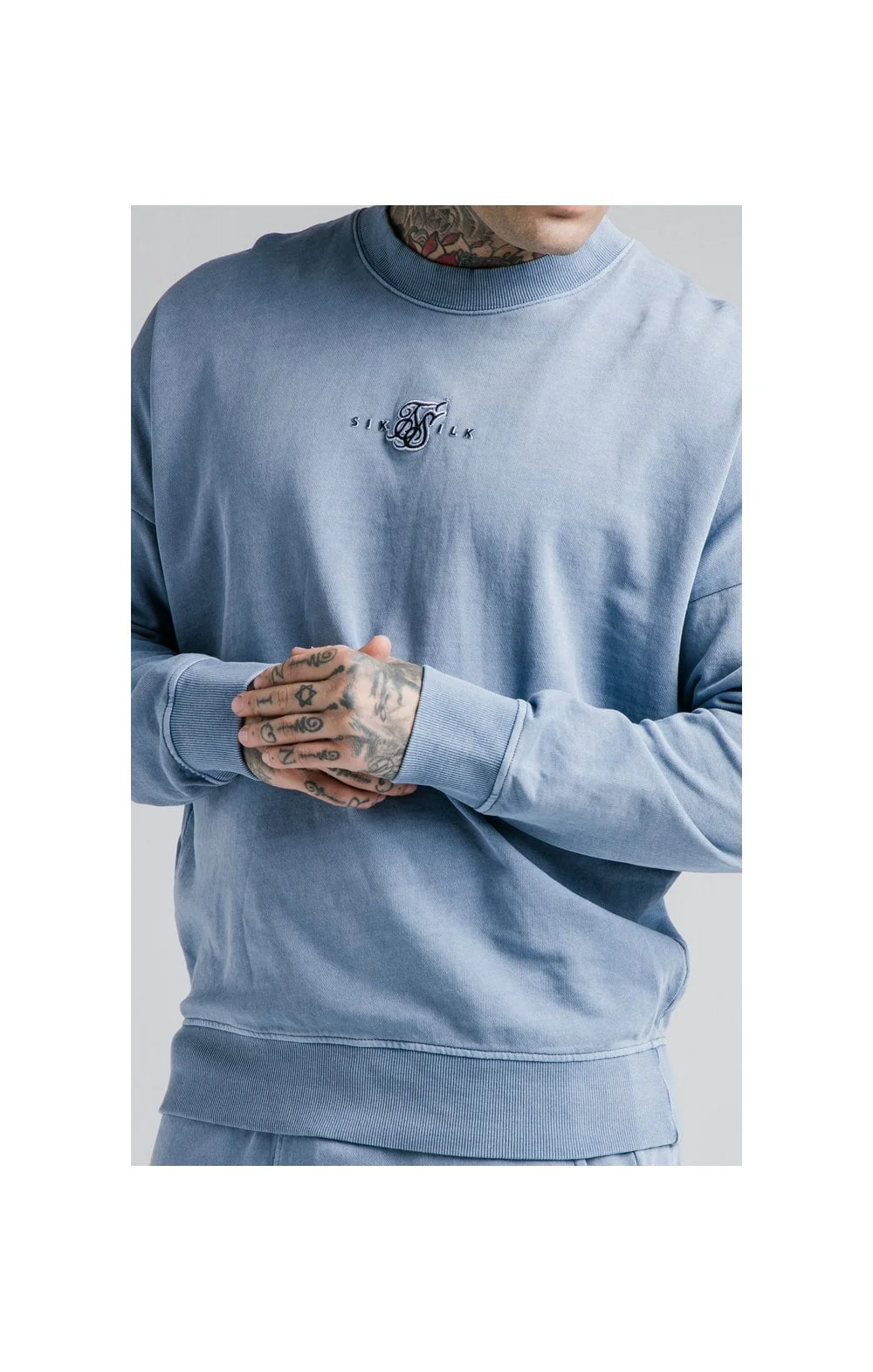 SikSilk Crew Sweat - Washed Blue - Image 2