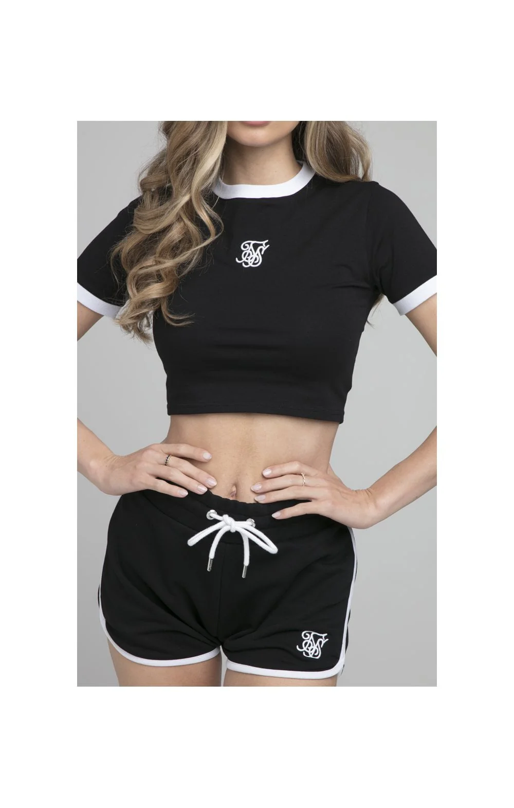 SikSilk Crop Ringer Tee - Black - Image 3