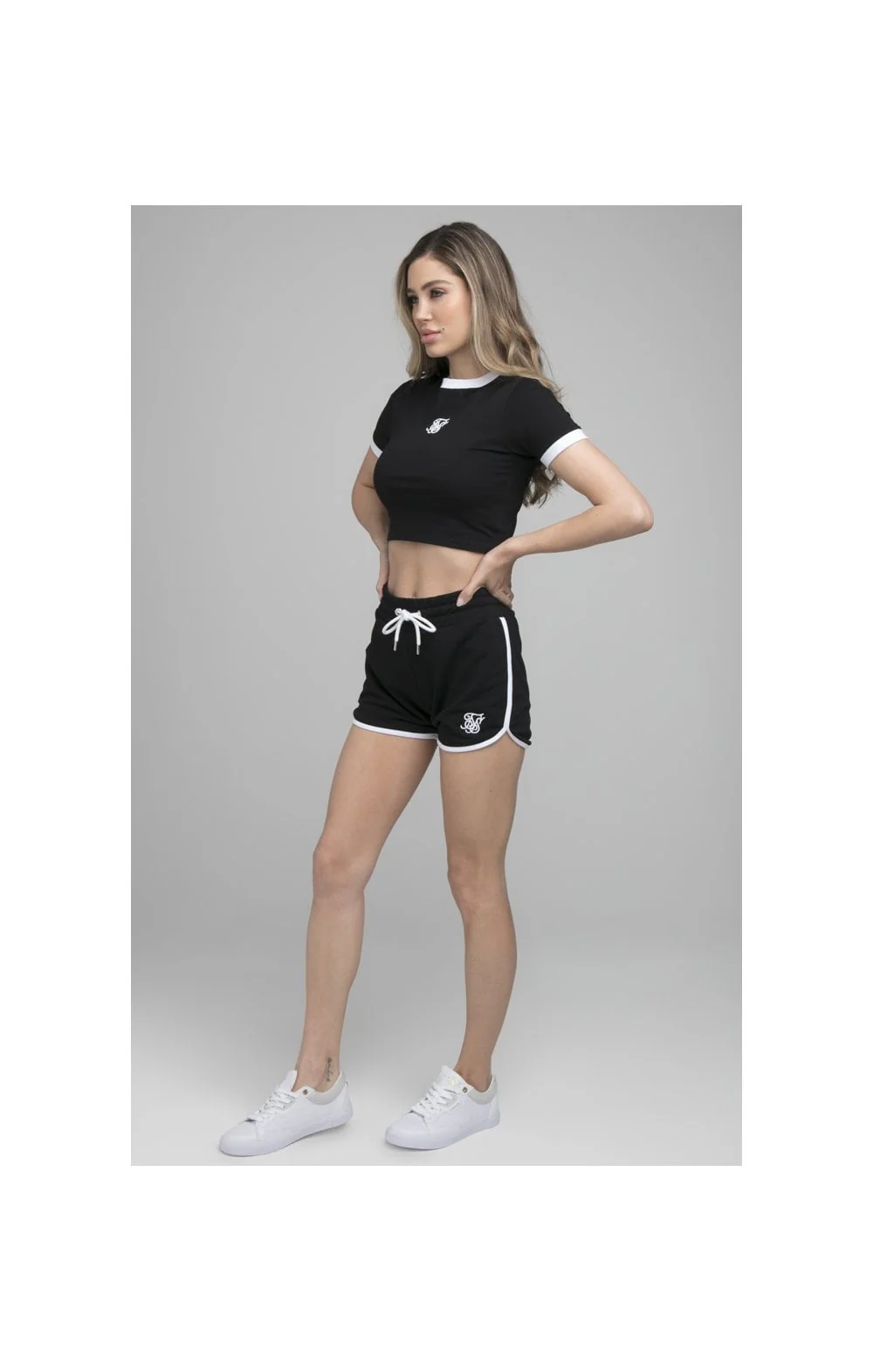 SikSilk Crop Ringer Tee - Black - Image 4