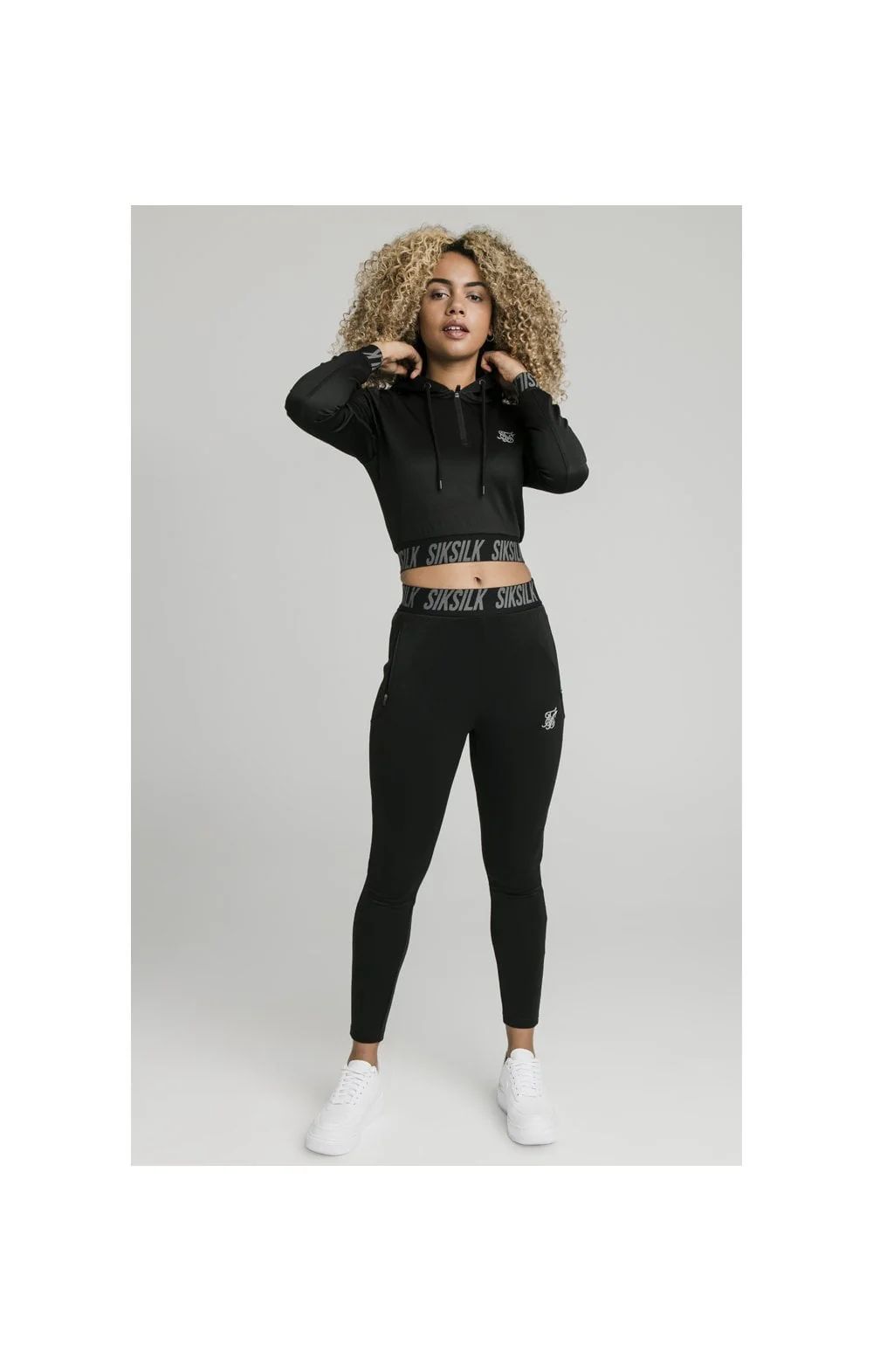SikSilk Cropped Gym Track Top - Black - Image 3