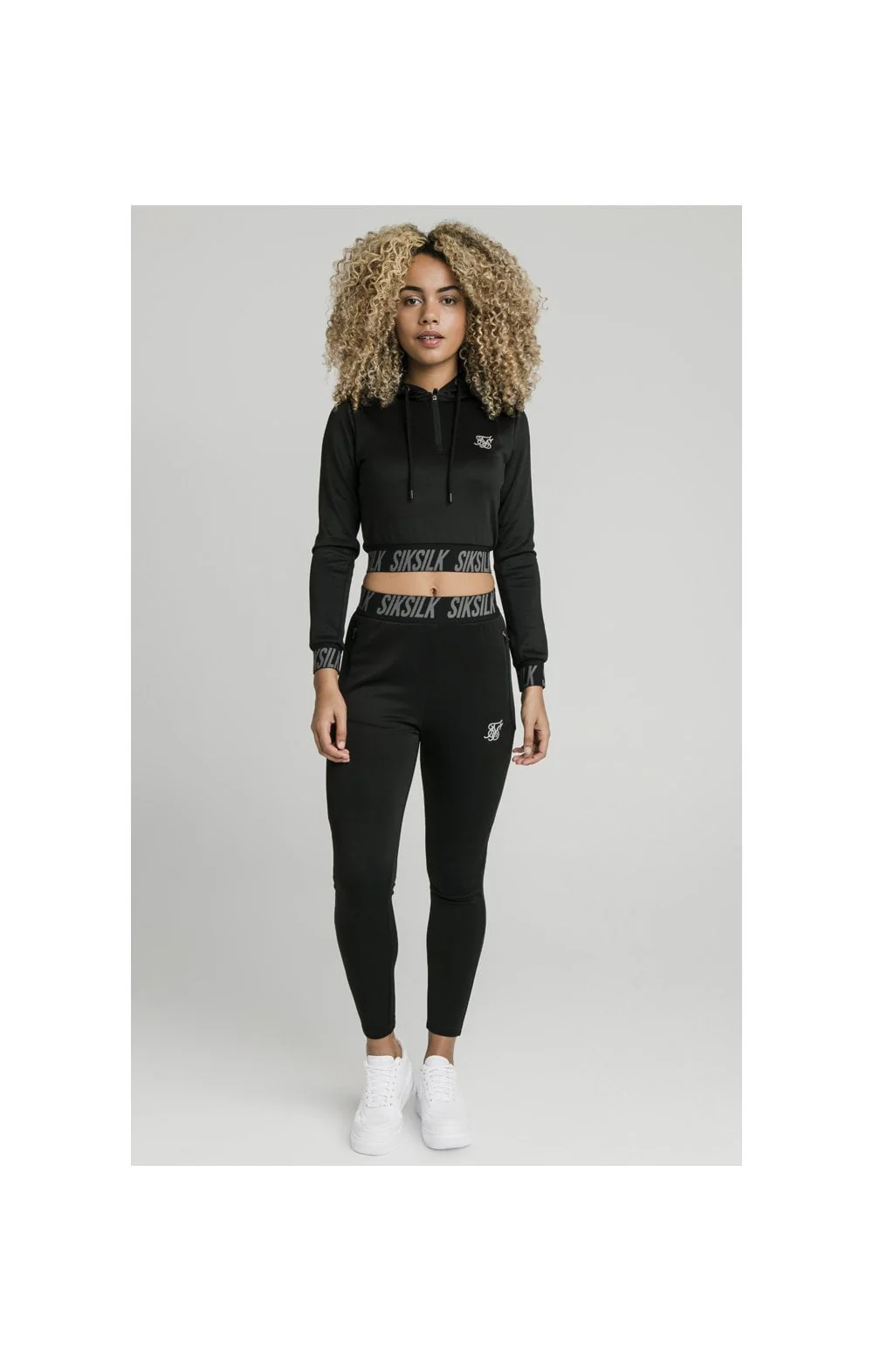SikSilk Cropped Gym Track Top - Black - Image 4