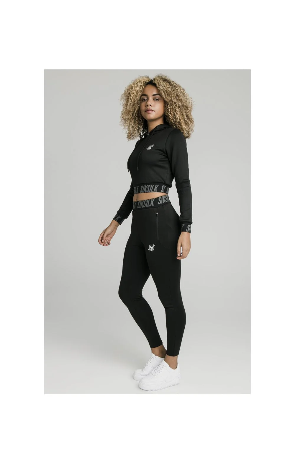 SikSilk Cropped Gym Track Top - Black - Image 5