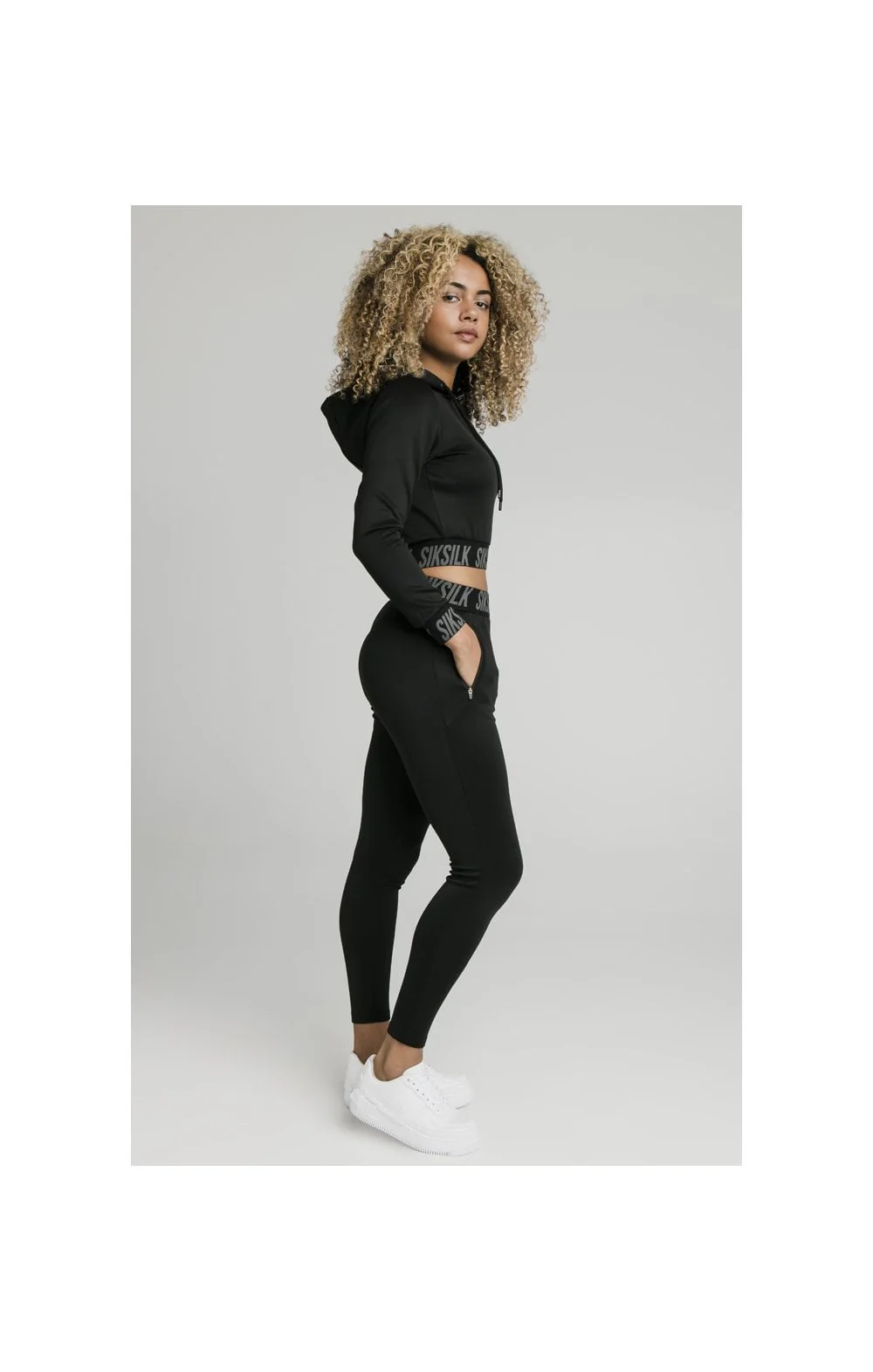 SikSilk Cropped Gym Track Top - Black - Image 6