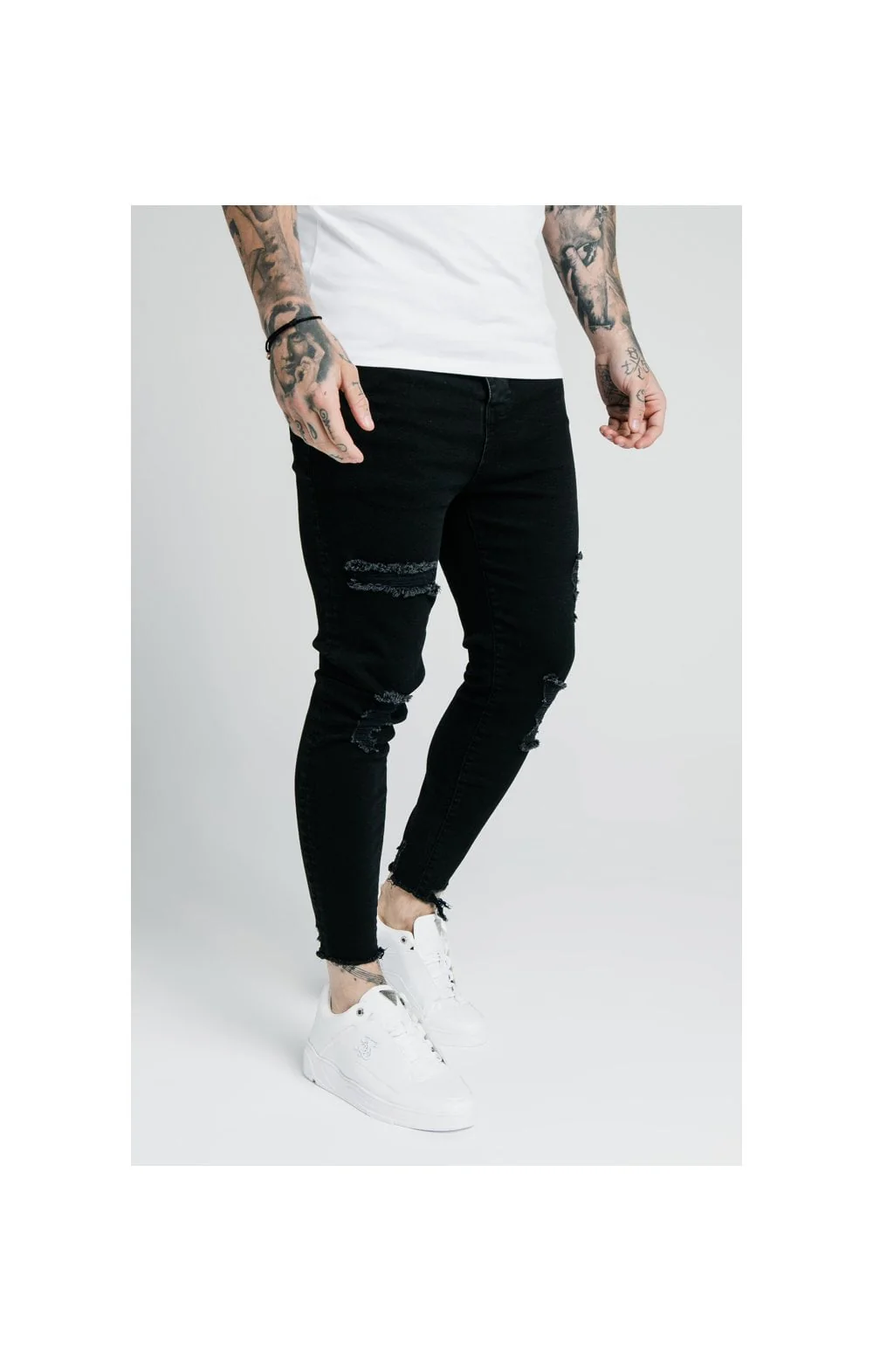 SikSilk Cropped Raw Hem Jeans - Black - Image 2