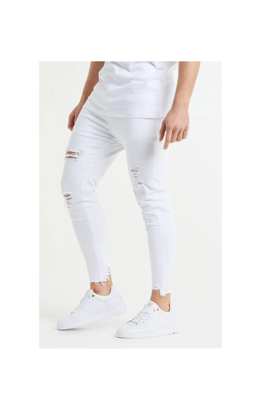 SikSilk Cropped Raw Hem Denims - White - Image 3